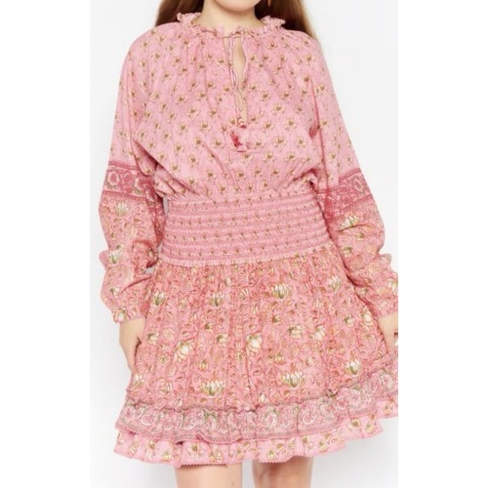 Hemant & Nandita Women Floral Print Mini Casual Dress, Coral Women's Medium
